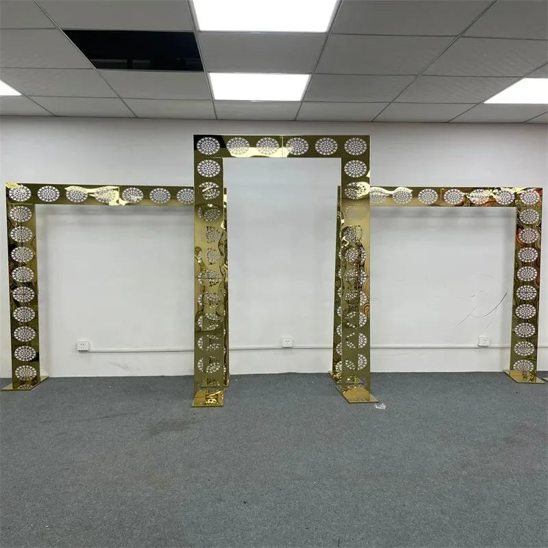 

Shiny Wedding Arch Gold Square Sunflower Rack, Party Stage Decoration, Stainless Steel Screen, Welcome Decoration, New, 202