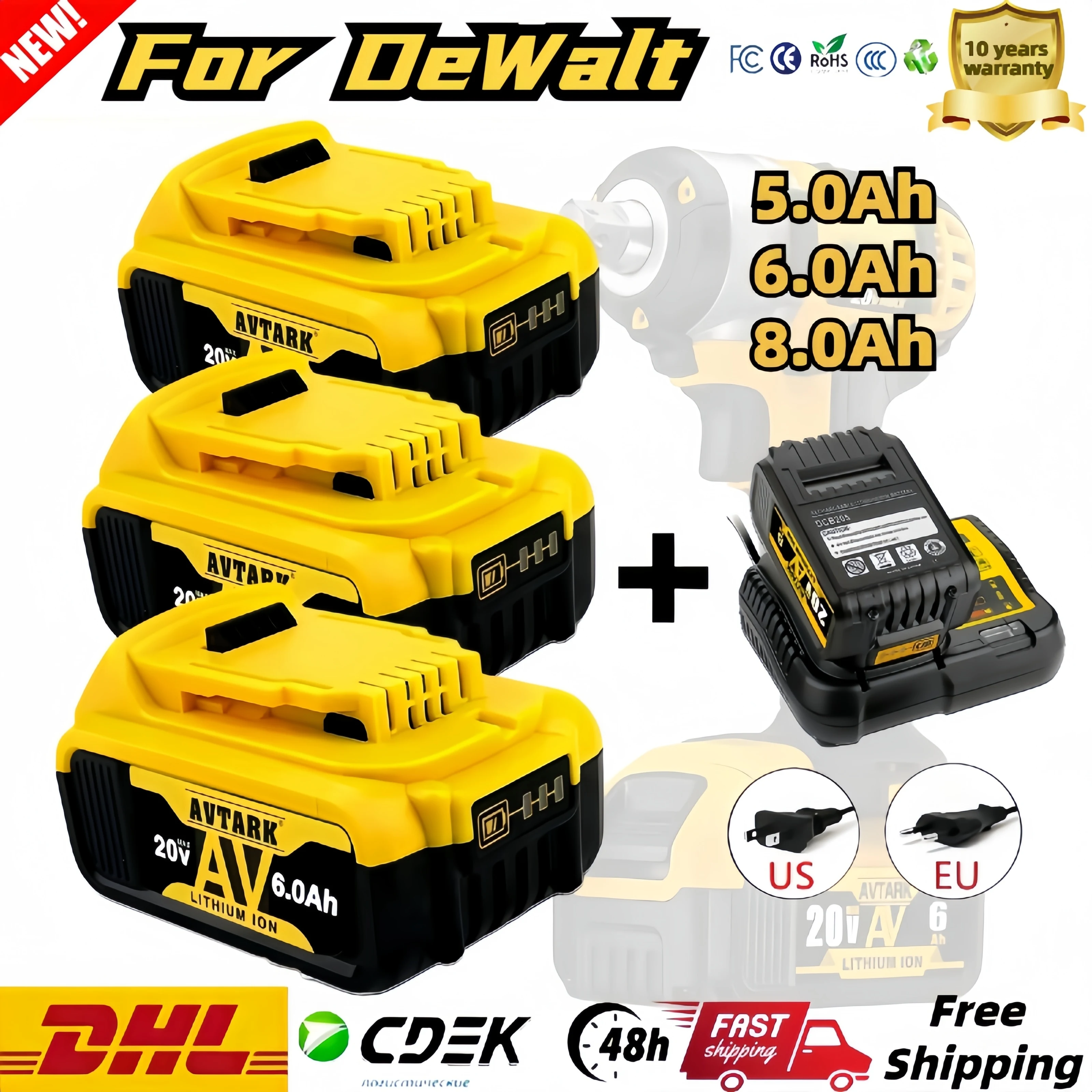 

Оригинальная батарея для Dewalt DCB200, сменная батарея DCB200, DCB101, DCB115, Ач, электроинструмент, батарея для Dewalt, литий-ионные батареи