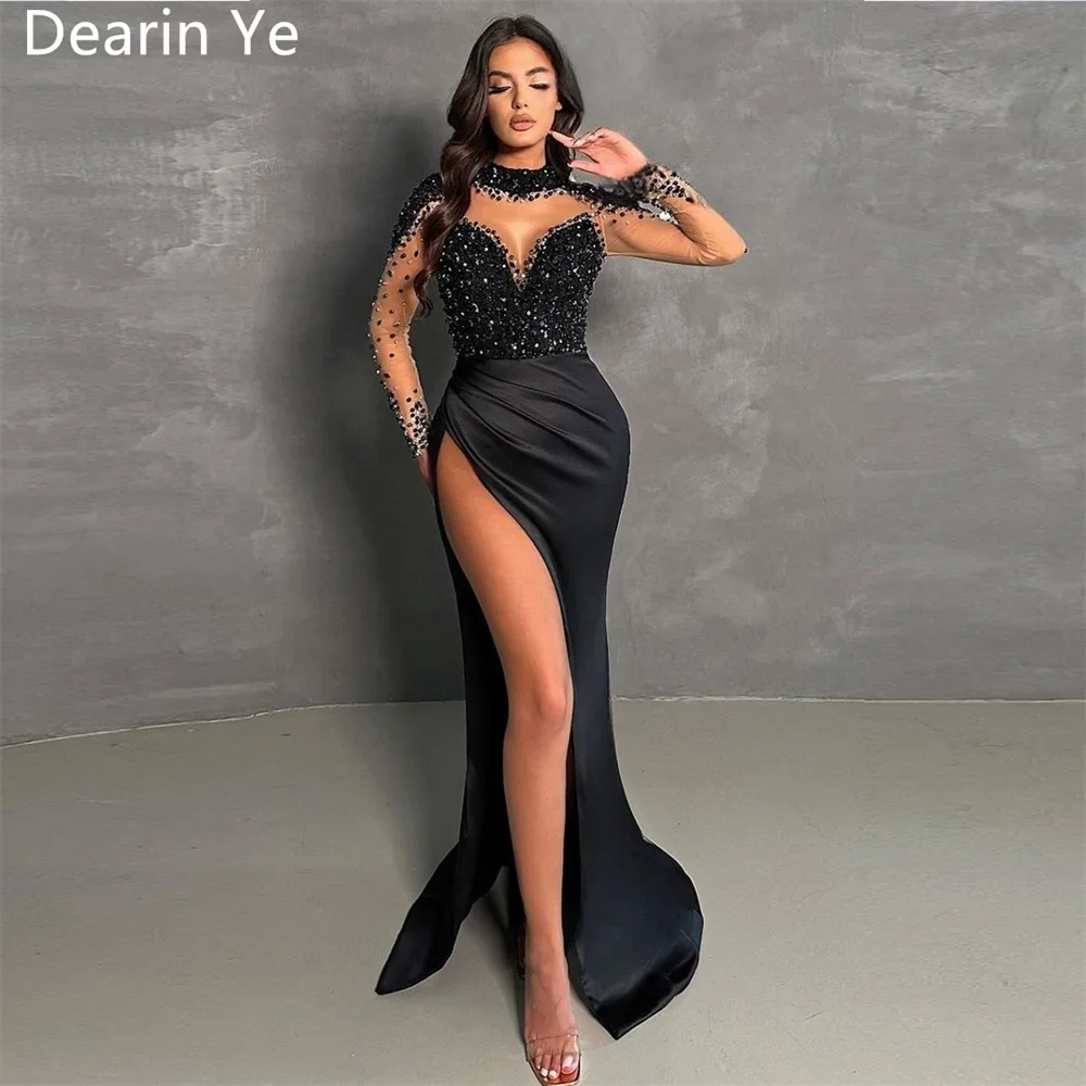 

Customized Formal Dress Evening Dearin High Collar Sheath Floor Length Skirts Sequin Tulle Ruffle Beading Bespoke Occasion