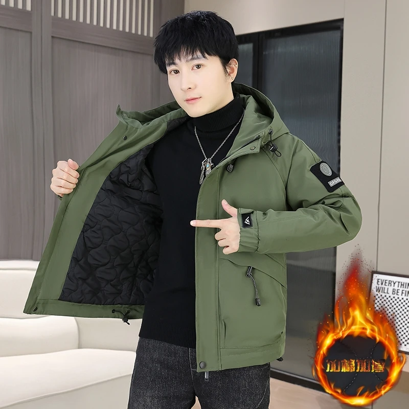 

Мужская зимняя куртка с капюшоном из хлопка и полиэстера, теплая, ветрозащитная, молодежная, на молнии, для повседневной носки и работы