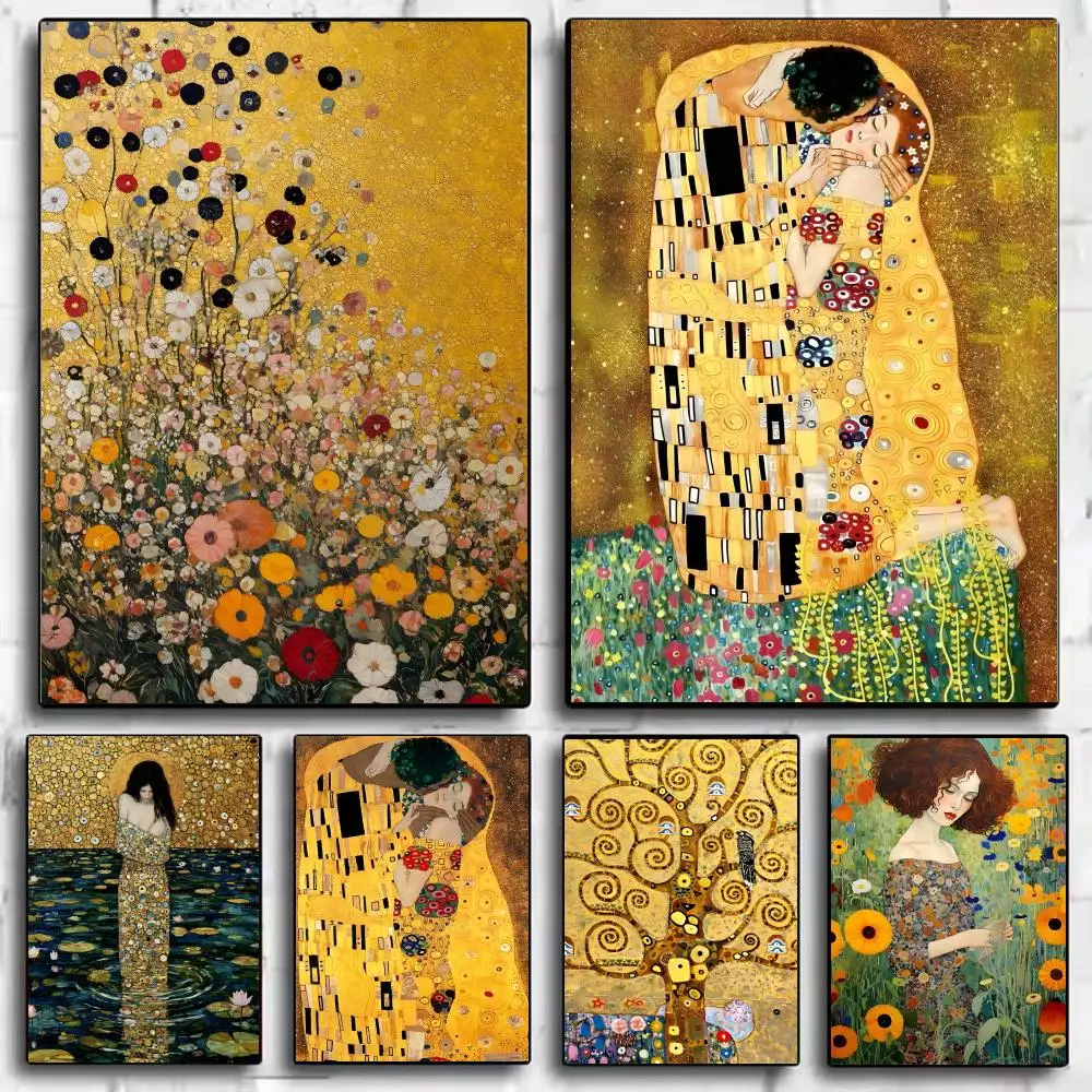 Art G-Gustav Klimt Poster Framed Canvas Wall Art Print for Office Dining Room Bathroom Wall Decor