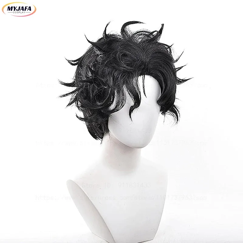 

ABC123Ken Takakura Косплей Аниме Dandadan Okarun Парик 30 см Короткие черные вьющиеся термостойкие парики из синтетических волос x;3,f'6,h.7;j