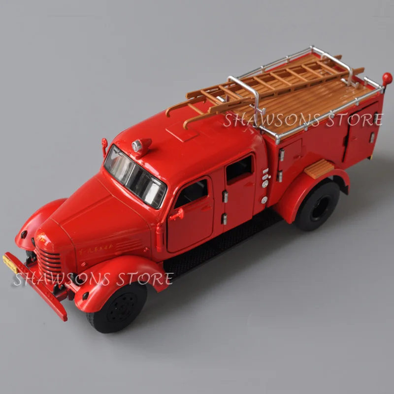 1:32 modelo de veículo fundido brinquedo China FAW Jiefang caminhão de escada de motor de incêndio clássico réplica em miniatura som e luz