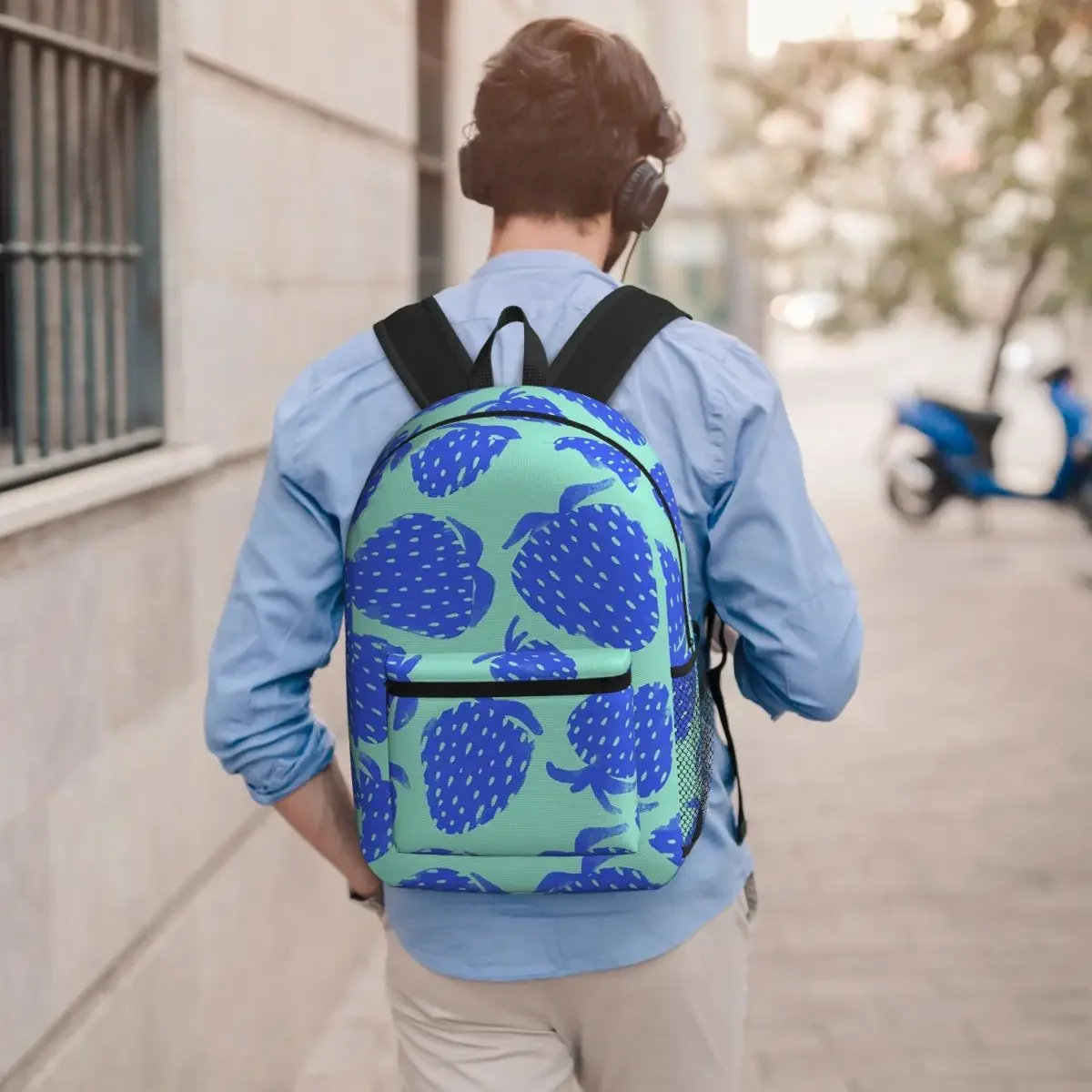 Cute Blue Strawberry Backpack Student BookBag Children School Bag Laptop Shoulder Bags for Men Women