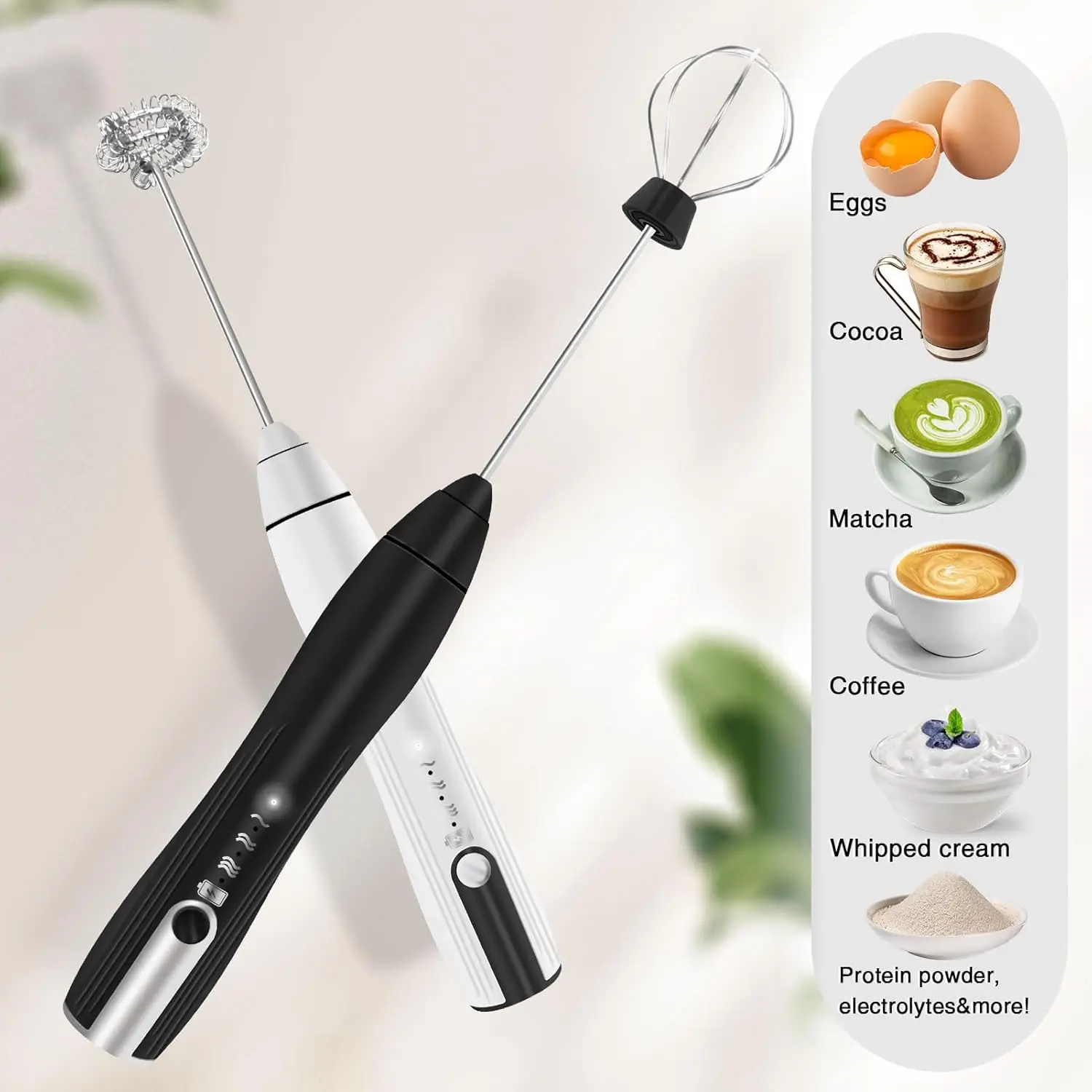 

Rechargeable Milk Frother with Speeds, Powerful Whisk Drink Mixer with 2 Head for Coffee, Mini Foam Maker for Cappuccino, Frap