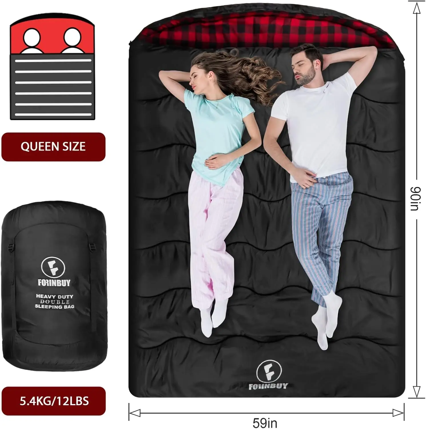 Flannel Double Sleeping Bag,Queen Size Sleeping Bag for Adults, Cold Weather Waterproof 2 Person Sleeping Bag, Suitable for Coup