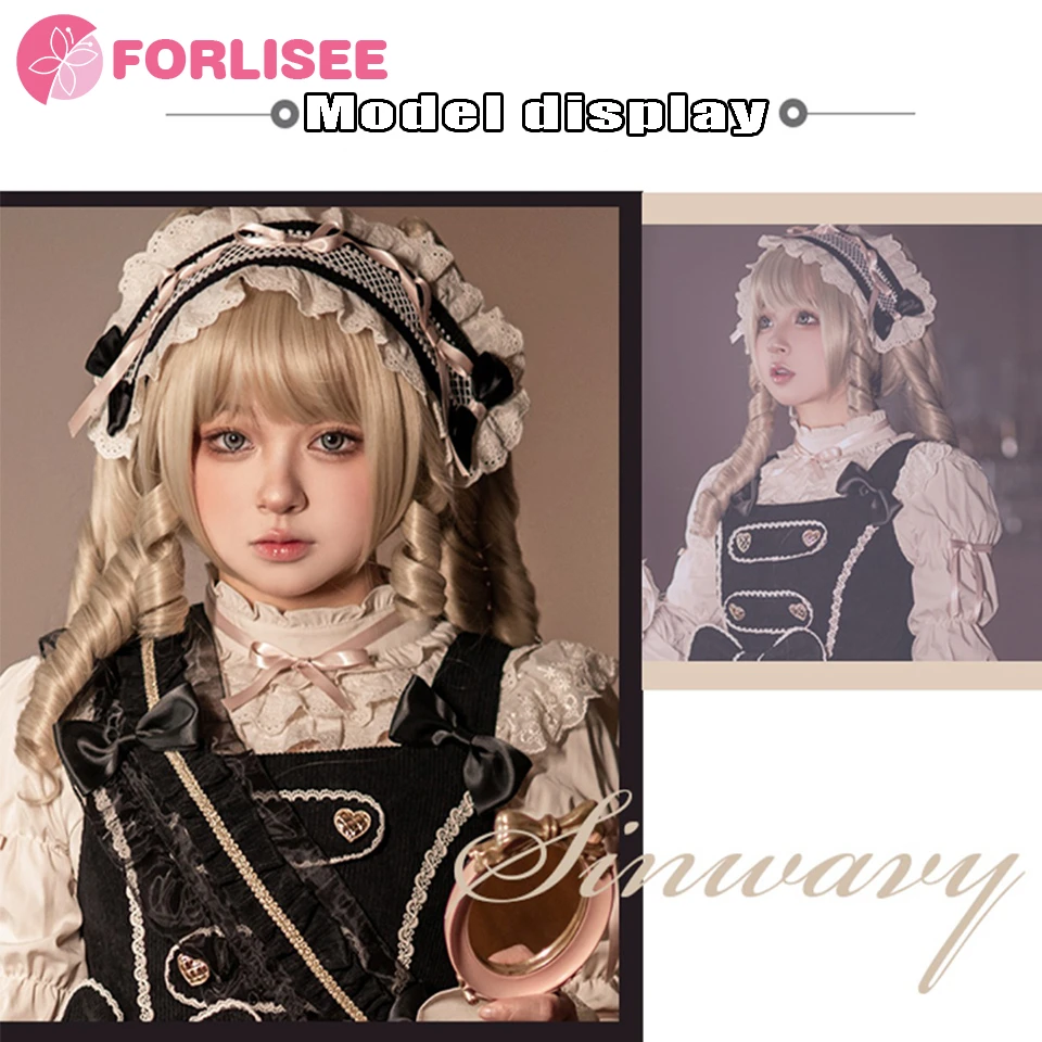 FORLISEE Synthetic Beige Gold Elegant Retro Roman Roll Double Ponytail Heat-resistant Fiber Women\'s Lolita Tiger Mouth Clip Wig