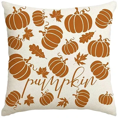 Autumn Pillowcase Pumpkin Leaf Striped Pillow Autumn Decoration Thanksgiving Orange Cushion Cover Sofa Home Decoration