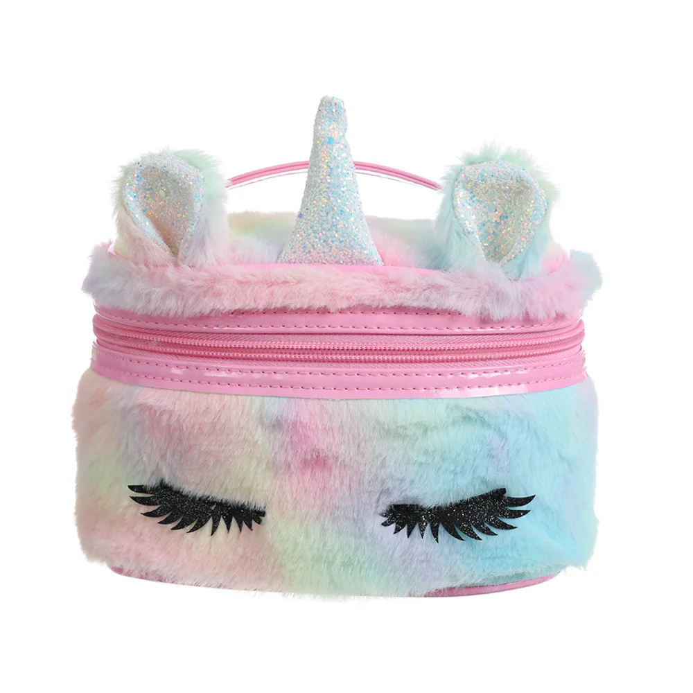 New Cartoon Makeup Bag Big Eyes Plush Children\'s Cute Storage Bag Girl Unicorn Embroidery Bags