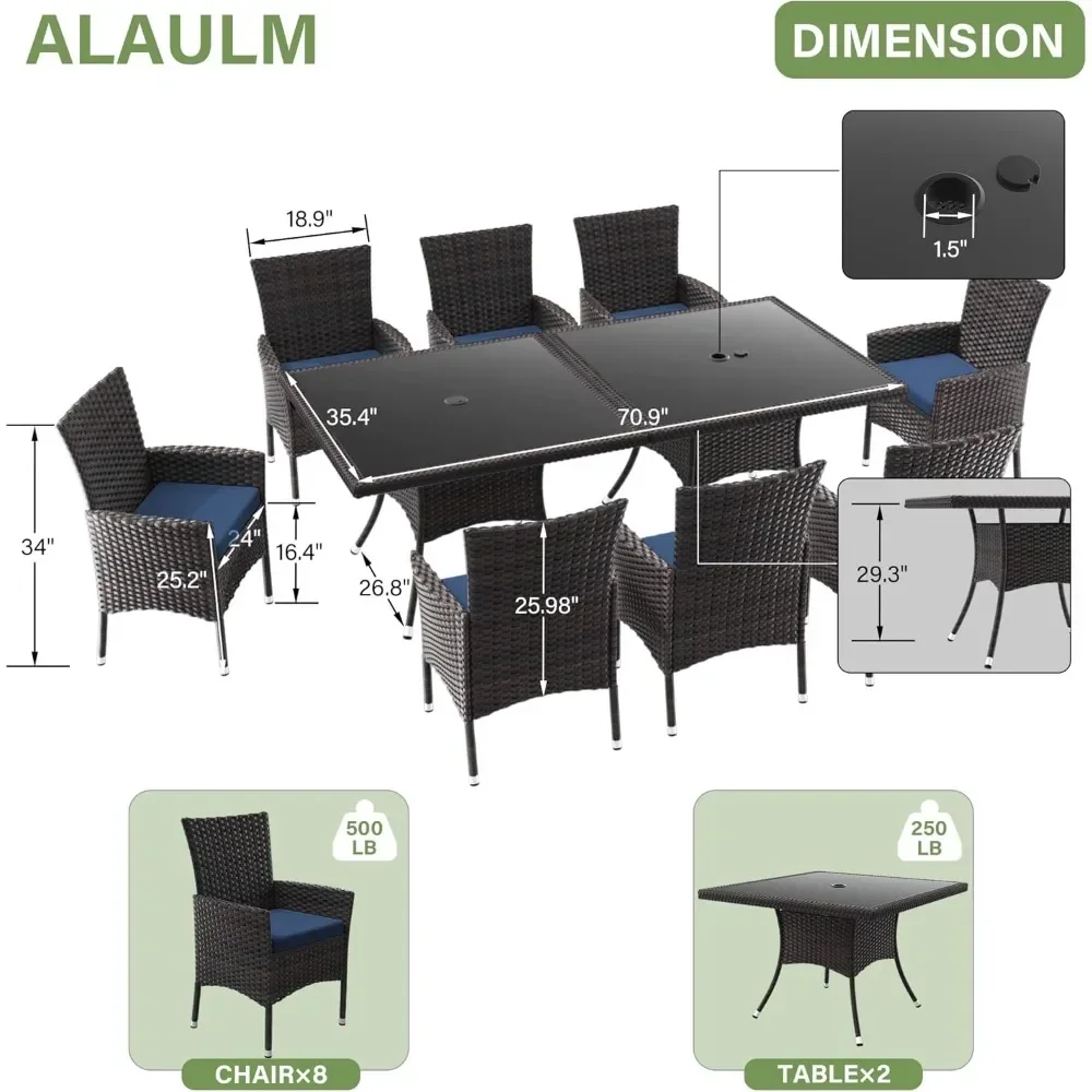 10 Piece Patio Dining Set,w/Tempered Glass Tabletop, Removable Cushions ,All-Weather Wicker Outdoor Patio Furniture Sets