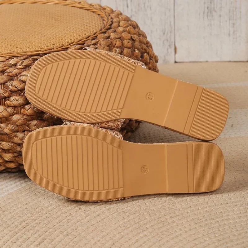 Mntrerm Summer Woman Natural Bamboo Rattan Cane Grass Weaving Slippers Shoes Vine Grass Casual Slippers Non-slip Slippers Female