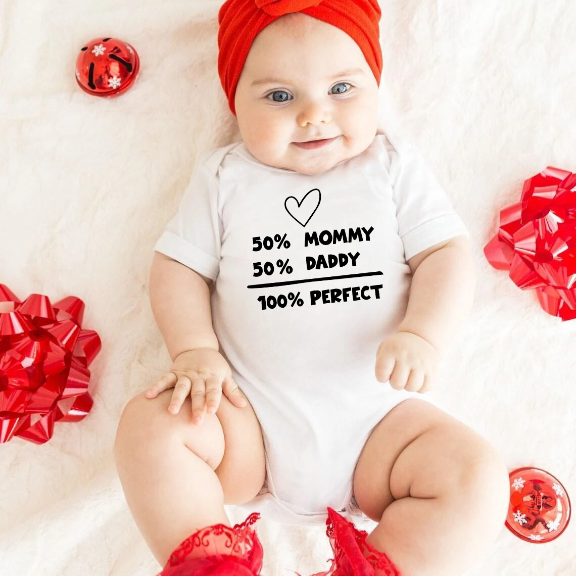 50% Mommy 50% Daddy 100% Love Me Print Newborn Baby Bodysuits Funny Summer Short Sleeve Infant Rompers Body Boys Girls Jumpsuits