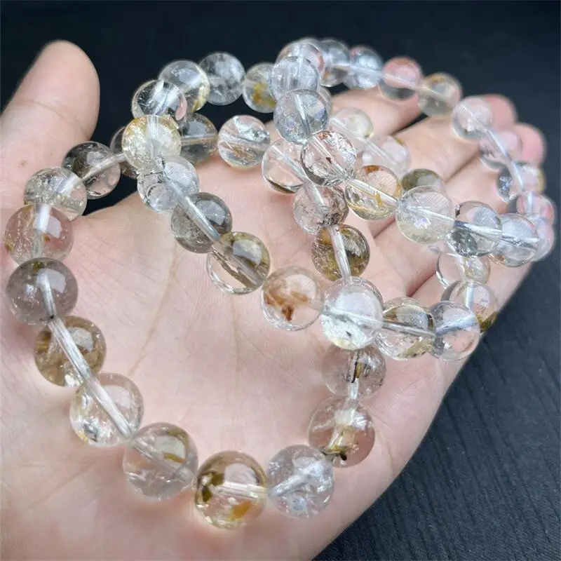 

12MM Natural Herkimer Diamond Bracelet Women Men Stretch Round Beads Crystal Chirstmas Holiday Gift 1PCS