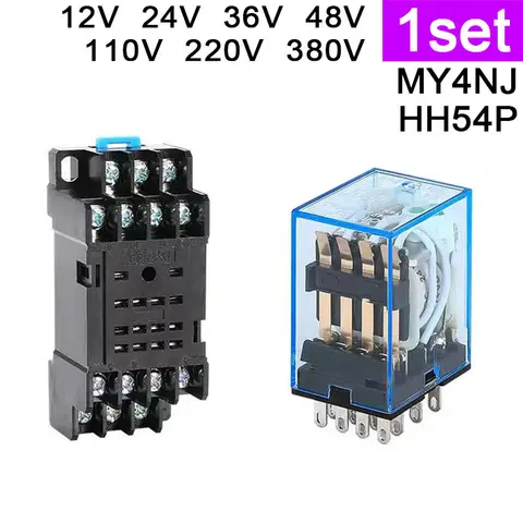 1 Set MY4NJ MY4N-J MY4NJ-GS HH54P Plug-in Relay PYF14A 12v 24v 36v 48v 110v 220v DC/AC 5A Sier ContaCt 14pins 4PDT Rele Socket