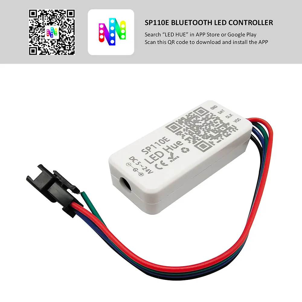 WS2812B WS2812 WS2811 Controller,SP110E Bluetooth APP Pixel Light Strip Controller For SK6812 RGBW WS2815 RGBIC Strip DC5V-24V