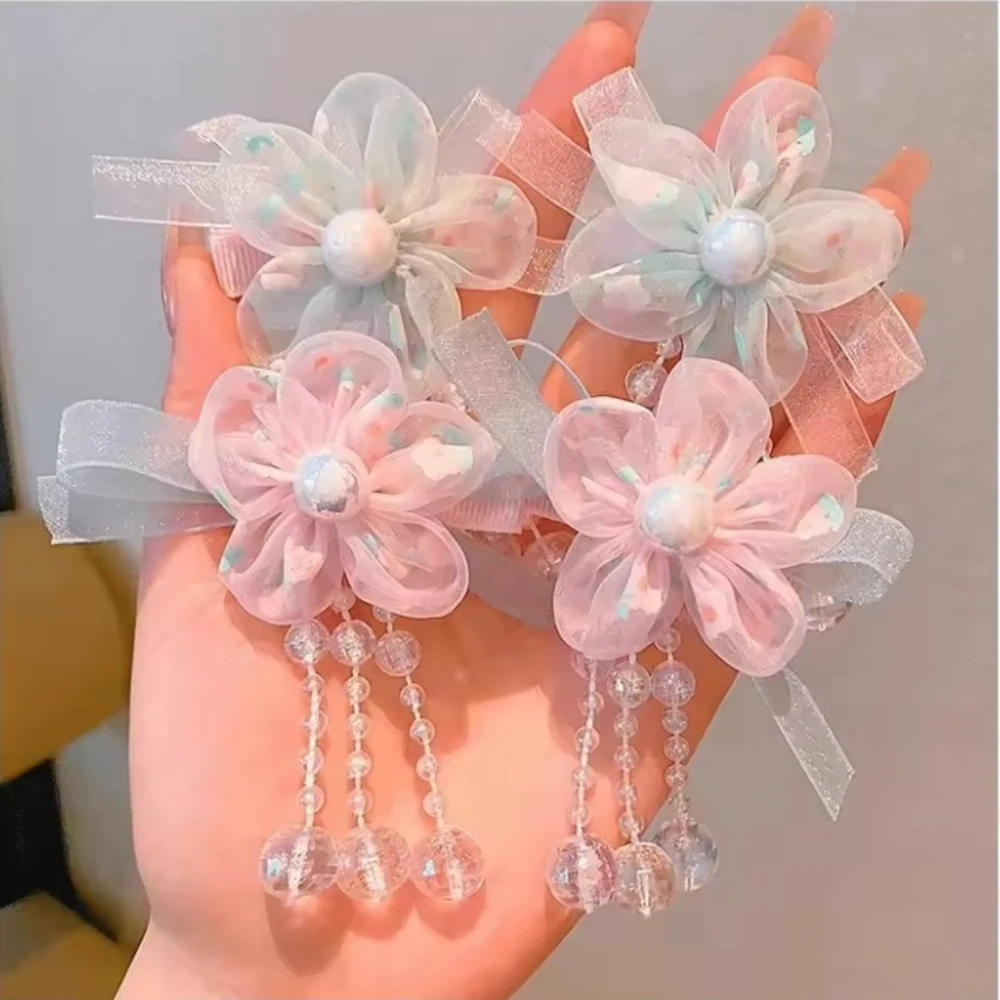 2 Stück Kinder-Hanfu-Kopfschmuck mit Blumenquasten im antiken Stil, Haarspangen, chinesischer Stil, Quasten-Haarspange für kleine Mädchen – Detail 6