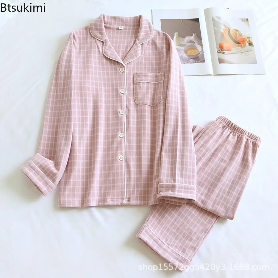 2025 New Couple's Checkered Pajama Sets Autumn Winter Warmth Men's and Women's Long Sleeve Tops and Pants Two Piece Home Clothes