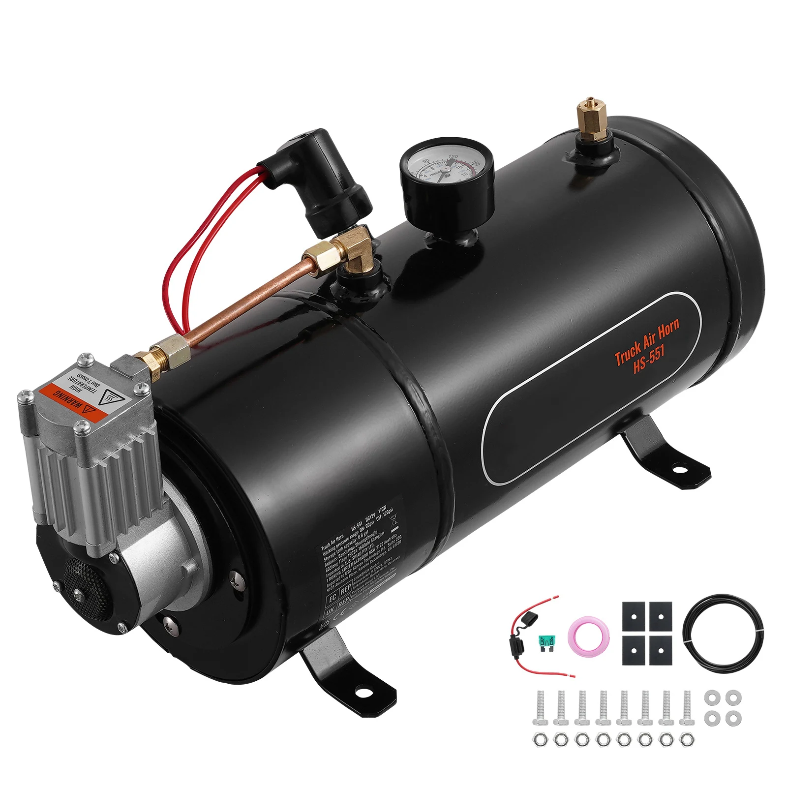 

VEVOR 12V Air Compressor with Tank 0.8 Gal/3 L Train Horn Air Compressor 120 psi Working Pressure Onboard Air Compressor System