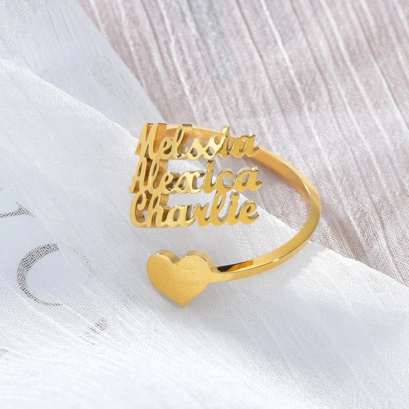 Letdiffery Personlizd 3 Name Rings Stainless Steel Adjustable Women Family Rings Unique Birthday Gifts Good Quality