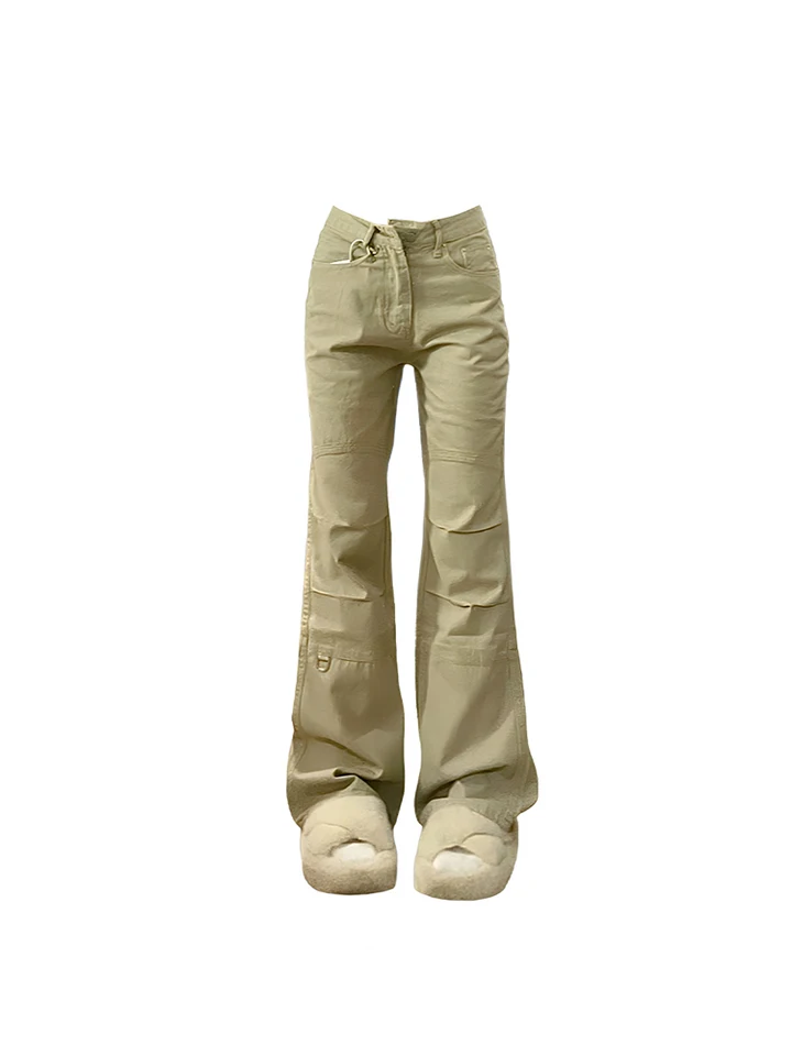 Women's Khaki Flare Pants Baggy 90s Y2k Streetwear Pants Vintage