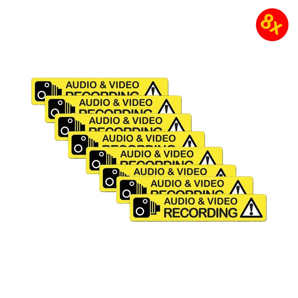 Pack of 8 120mmx20mm In Car Camera Recording Sticker Dash Cam Video Bumper Waterproof Decal