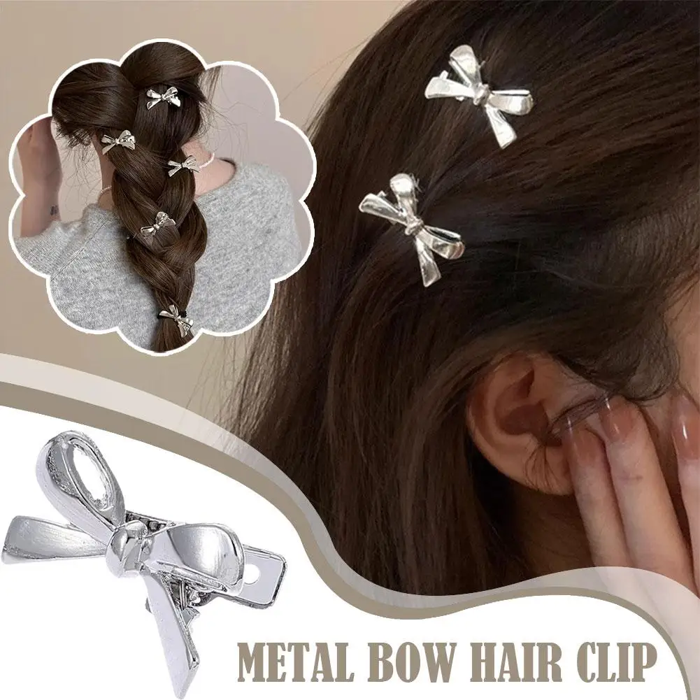 Metal Bow Hairpin para Meninas, Pequeno Bangs Clip, Cabelo Quebrado, Duckbill Side Clip, Doce Legal Acessórios, N4U9