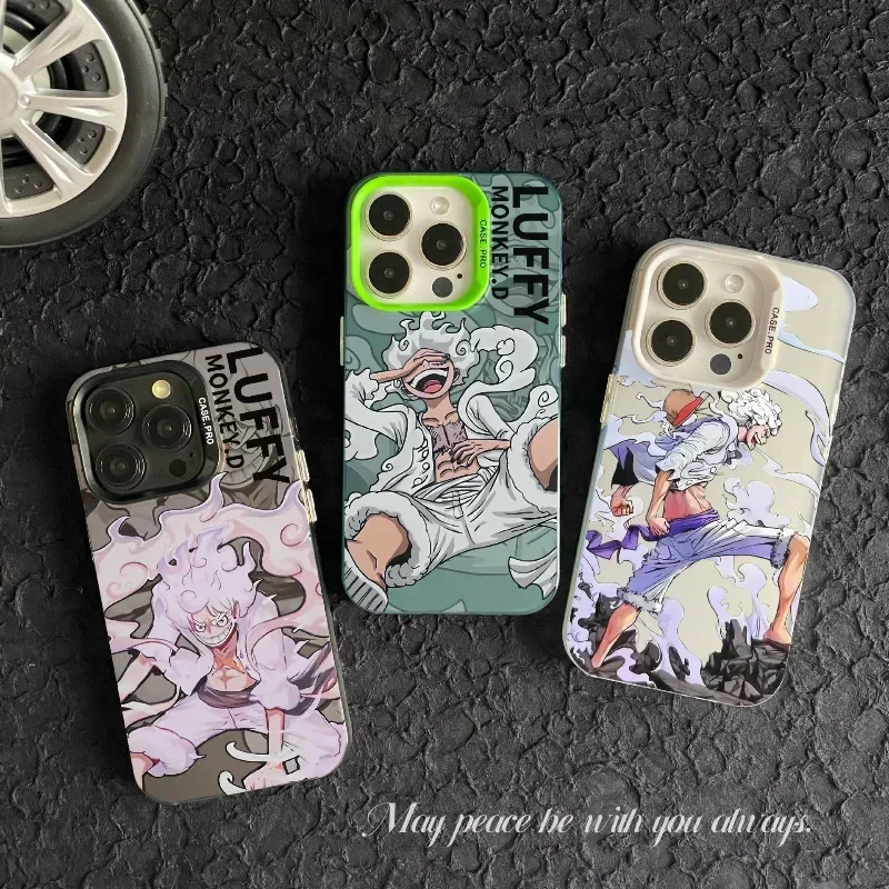 ONE PIECE luffy gear 5 nika sun god laser plating Anime Phone Case For iPhone 15 14 13 12 11 Pro Max Xr 14Plus Case luxury Cover