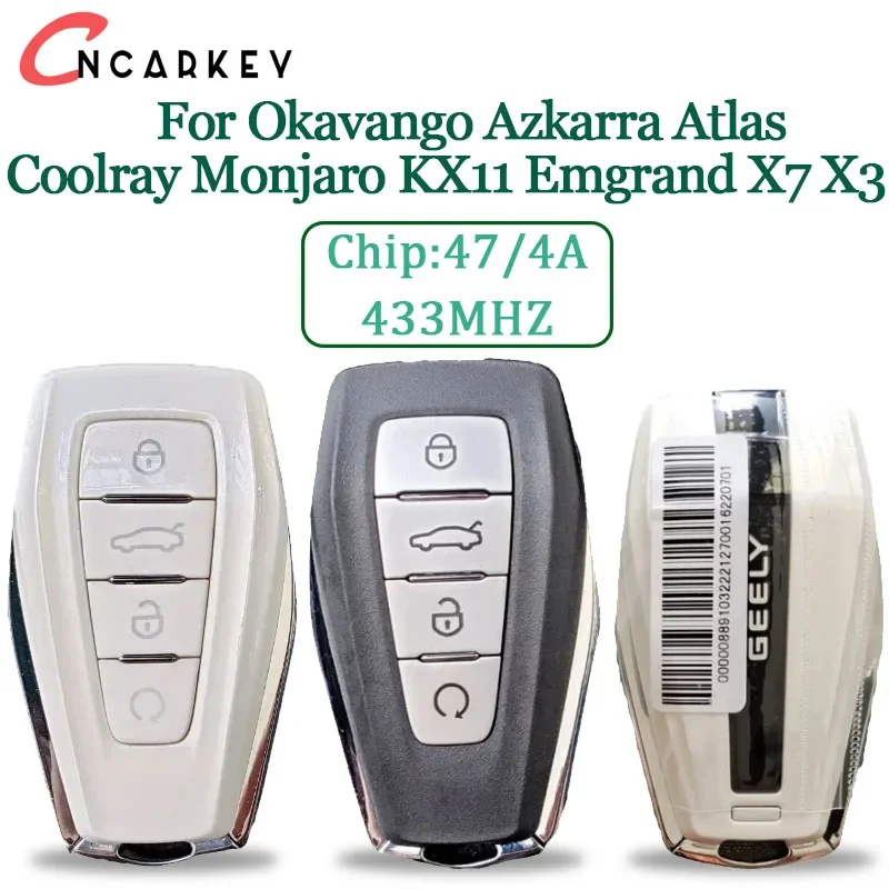 

For Okavango Azkarra Atlas Coolray Monjaro KX11 Emgrand X7 X3 S1 Geely Original Car Keyless Smart Remote Key 433Mhz 4A/47 Chip