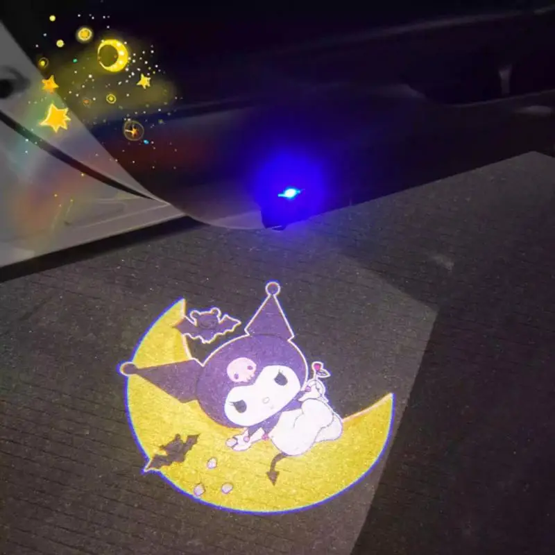 Kawaii Car Door Projector Light Welcome Light Smart Infrared Sensor Car Ambient Light Sanrio Kuromi My Melody Auto Accessories