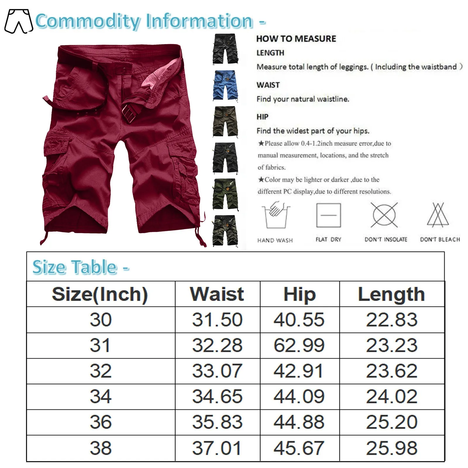 شورت كارجو متعدد الجيوب للرجال ، شورت كاجوال مستقيم ، لياقة بدنية وترفيه في الهواء الطلق ، أحادي اللون ، موضة صيفية ، اتجاه