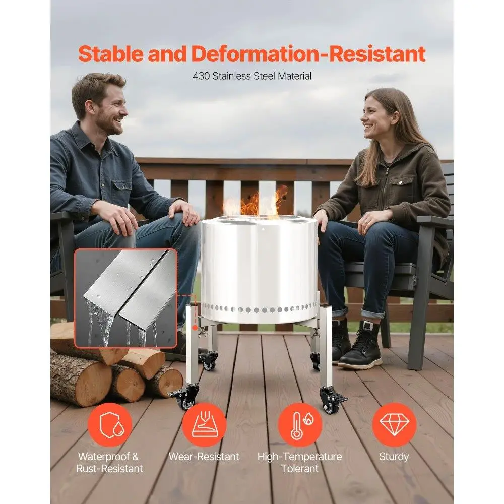 Adjustable Fire Pit Stand with 4 Casters for Outdoor Use 15 to 27 Inch Compatible with Various Fire Pits