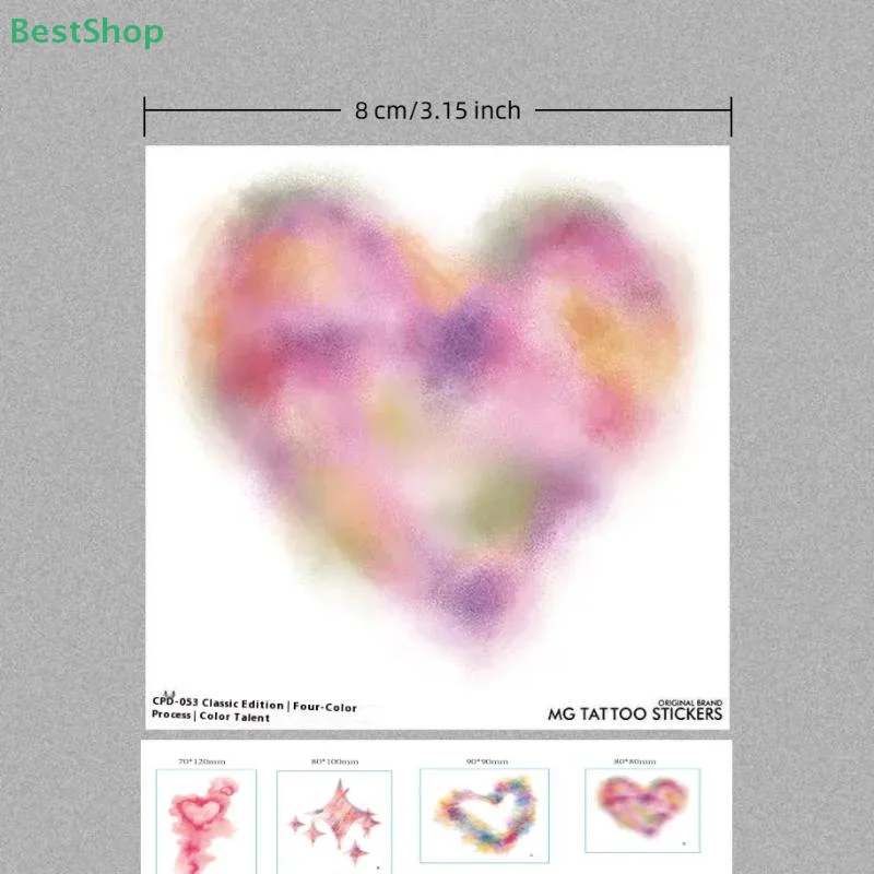 4 Lembar Tato Palsu untuk Wanita Tato Memar Warna-warni Riasan Halloween Stiker Tato Sementara Bekas Luka Hati Pelangi