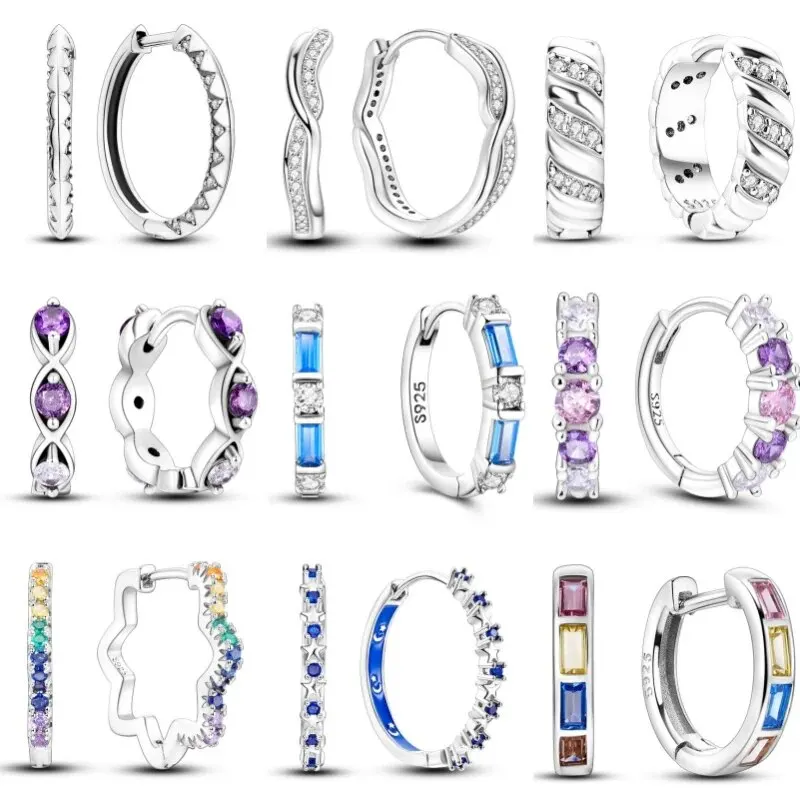 925 Sterling Silver Okrągłe wstawki z cyrkoniami Kolczyki kółka Geometria Linia Proste kobiety Dziewczyna Wieczór Impreza Brithday Prezenty Biżuteria