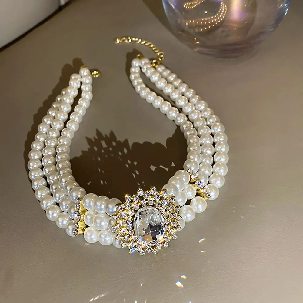 Flower Hepburnesque Crystal Glass Rhinestones Alloy Jewelry Accessories Korean Style Choker Women Necklace Clavicle Chain
