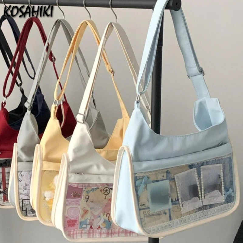 Koreański Ins studenci college\'u torba na ramię Crossbody na co dzień prosta moda Y2k estetyczne torebki damskie przezroczyste słodkie torby Ita