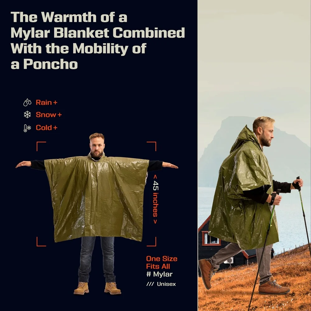 Notfall-Regenponcho mit Kapuze, PE-Material, Wasserdicht & Warm mit Aluminiumbeschichtung, Überlebens-Notfalldecke für Camping – Detail 8