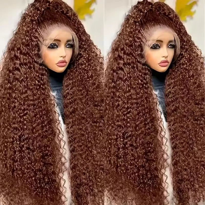 250%Density 28 Inch Chocolate Brown Curly Wigs 13x6 HD Lace Front Wigs Human Hair  Brown Deep Wave Lace Frontal Human Hair Wigs