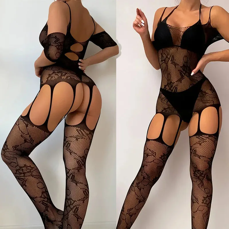 Sexy Crotchless Bodystockings Women Backbare Underwear Erotic Fishnet Bodysuit Pornstar Lingerie Sexy Pajama Transparent Sex Set