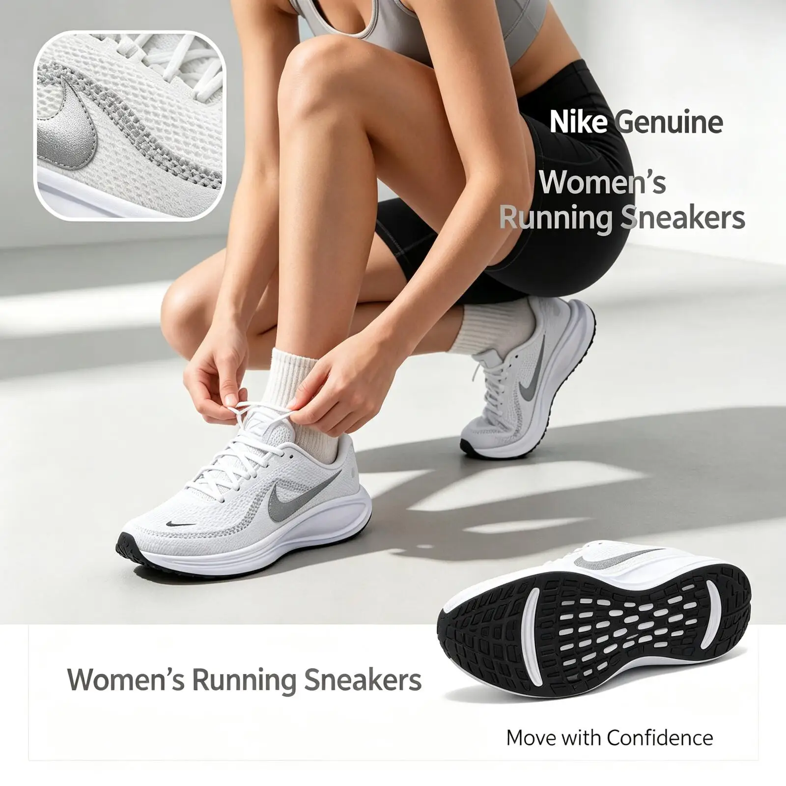 Nike Genuine Women Air Winflo 12 White Running Shoes Lightweight Breathable Mesh Cushioned Athletic Sneakers Anti Slip Shoes
