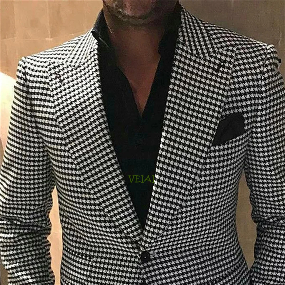 Novo houndstooth noivo terno masculino 2021 smoking fino ajuste 2 peças roupas masculinas com blazer calças xadrez ternos masculinos para casamento