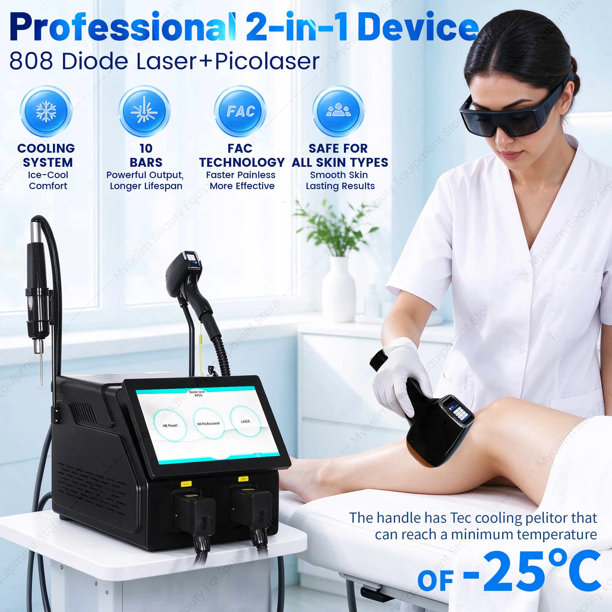 New FAC 6Waves Technology 2 IN 1 6000W Diode Laser Hair Removal Pico Q Switch Nd Yag Laser Tattoo Removal Machine for Salon Use
