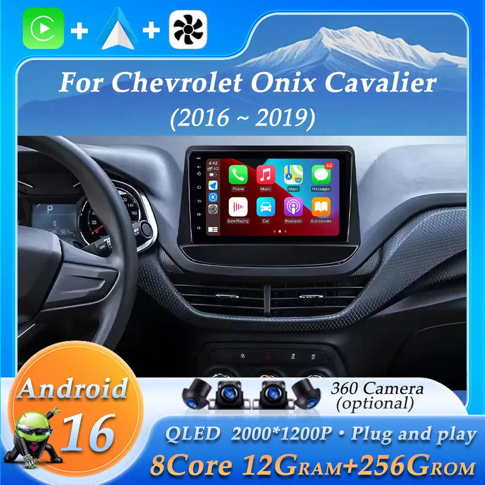 GPS Navi Stereo for Chevrolet Onix Cavalier 2016 - 2019 Car Radio Audio Multimedia Player WiFi 4G BT 2K QLED Head Unit No 2 din