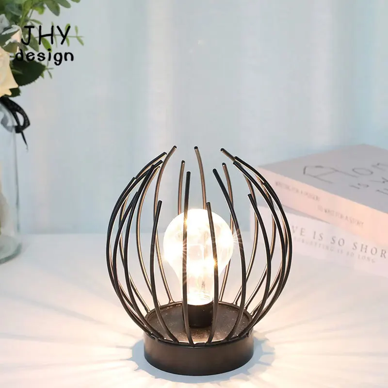 Metal Cage Battery Table Lamp Battery Powered Lights Lamp Wireless Outdoor Lantern Great for Home Decor Parties Patio Event