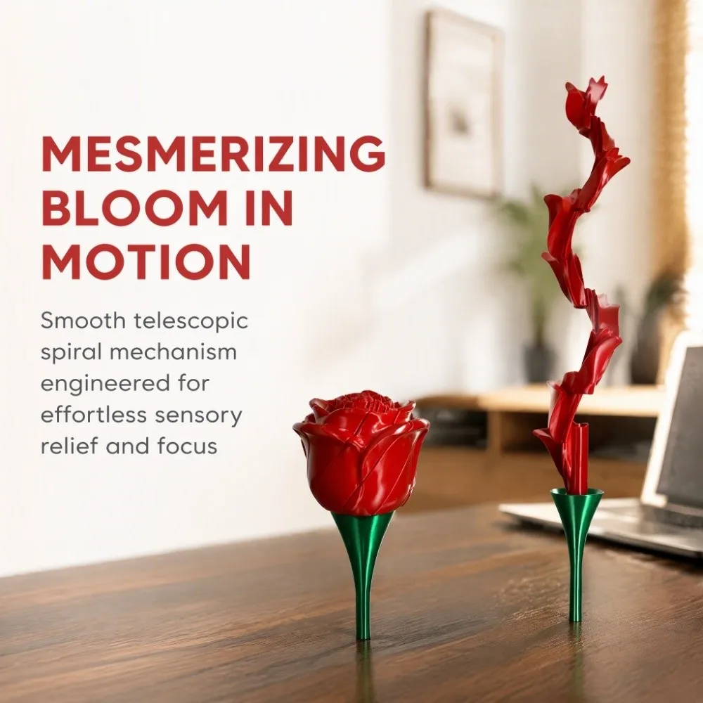 3D Printed Rose Spill Fidget Toy Funny Portable Rose Decompression Toy Novelty Creative Rose Retractable Toy Prank