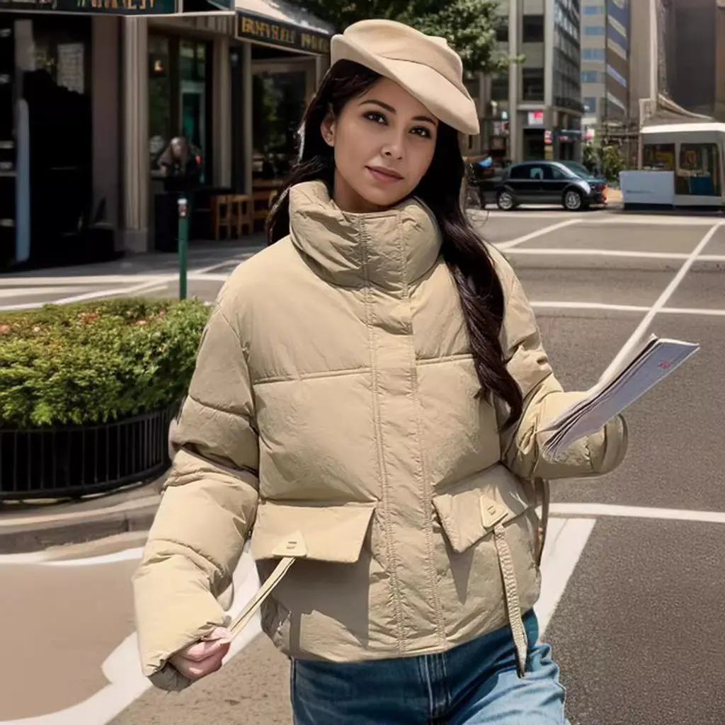 

Women's down Cotton-padded Jacket Short Winter Fashion Trade Warm Small Triangle Vertical Collar Bread Suit