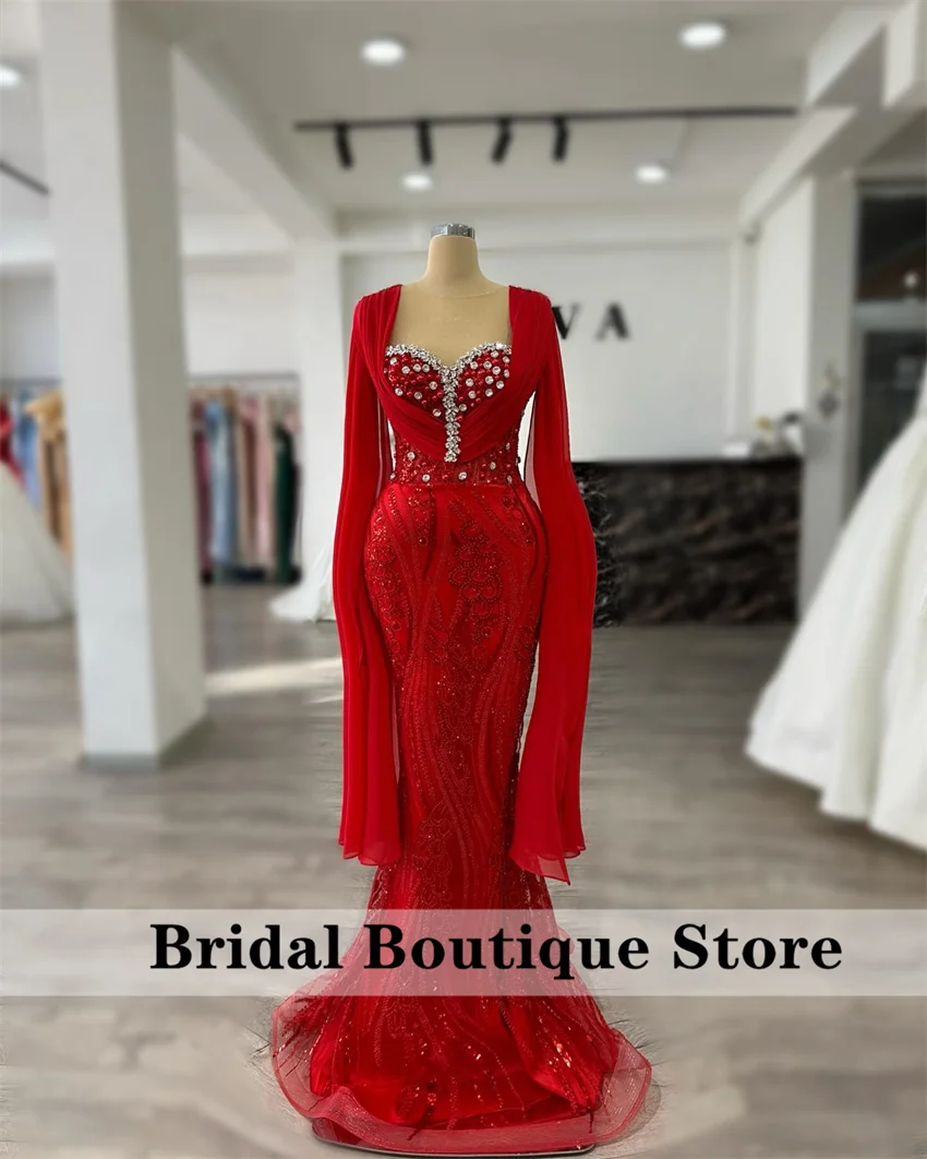 Glitter Red Prom Dress 2025 Beading Crystals Sequins Gems Wedding Reception Birthday Party Evening Gown Customized