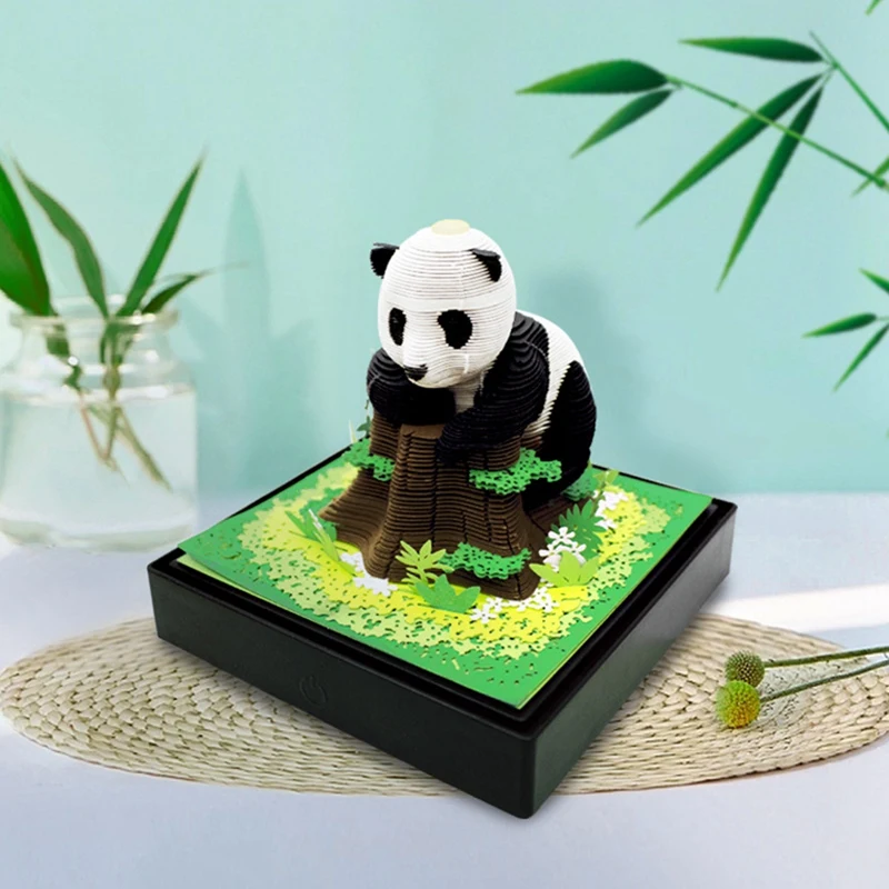 Kalender Panda 3D seni ukir kertas dengan lampu 2024 kalender waktu untuk hadiah DIY Dekorasi Desktop