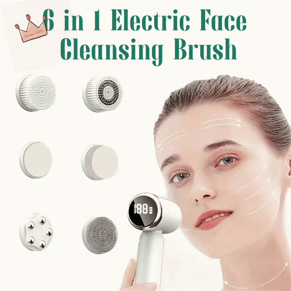 

Электрическая щетка для очищения лица 6 в 1 с вращением на 360°, водонепроницаемая IPX6, ультразвуковая, с функцией горячего и холодного компресса, для нежного отшелушивания