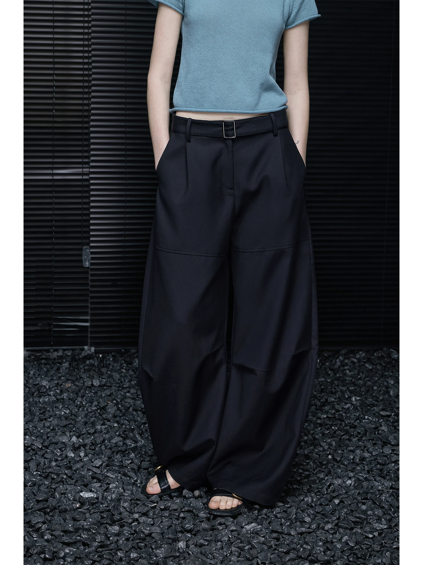 

Black Suit Wide Leg Pants Women's Spring New Loose Sensation Simple Match Knife Pants mid Waist Polyester Pure E-commerce
