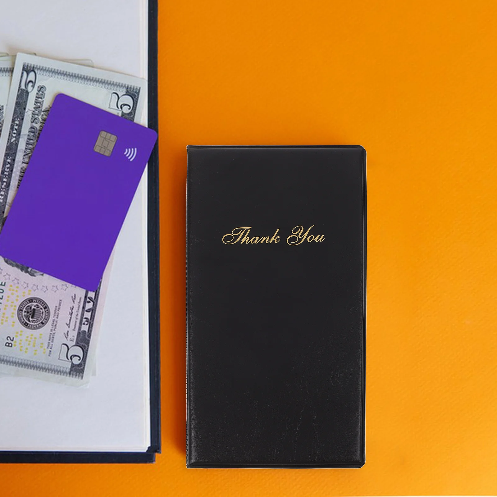 حامل بطاقة فحص الضيوف شكرًا لك، كتاب خادم بغطاء أنيق مخيط يدويًا للمطاعم والحانات وحفلات الزفاف العملية #5